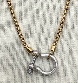 Shackle Bolt Necklace - Silver with Gold Chain thumbnail 1