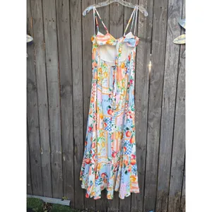 Paper Heart | Anthropologie Floral Fruit Patchwork Print Maxi Tie Back Dress L thumbnail 3