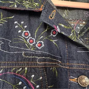 Quacker Factory Jacket Embroidered Floral Blue Denim Jean Trucker Women's Size L thumbnail 7