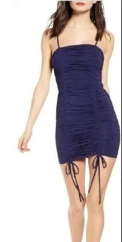 Tiger Mist Navy Blue Ruched‎ Bodycon Mini Dress with Drawstring Slit Size S thumbnail 1
