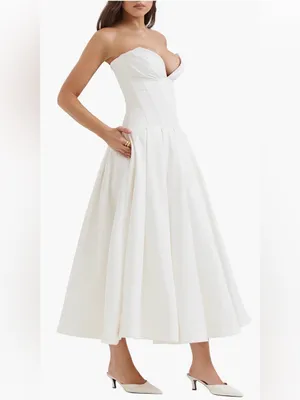 NEW HOUSE OF CB Lady Strapless Corset White Midi Dress Sz S FULLER CUP thumbnail 3