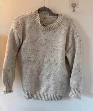 Cream Black Flecked Chunky Knit Crewneck Sweater Small Marl Pullover thumbnail 1