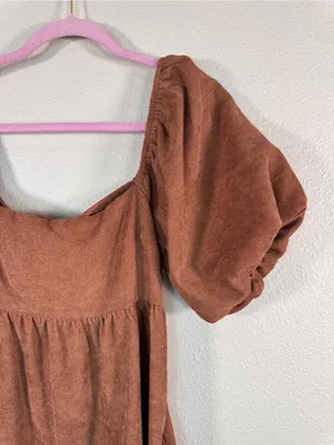 Audrey Parks Brown Corduroy Puff Sleeve Mini Dress Womens S Francesca Casual thumbnail 10