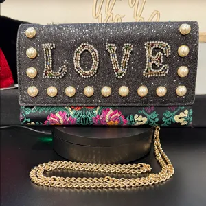 ‼️SALE‼️ *EUC* ALDO, Embellished Black and Multicolor Clutch/Wallet On Chain thumbnail 1