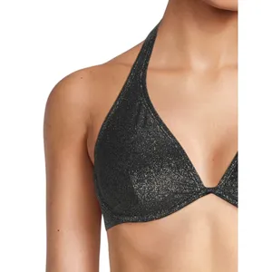No Boundaries Womens Bikini Top Size M Black Underwire Lurex Halter Glam Beach thumbnail 3