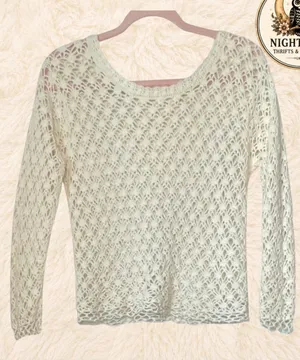 Cream Crochet Open Knit Sweater Long Sleeve Scoop Neck Top Size XS ~ NWOT thumbnail 1
