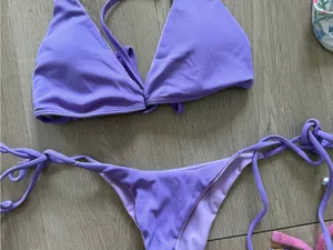 Rooted swim purple lilac rubber cheeky triangle bikini set thumbnail 2