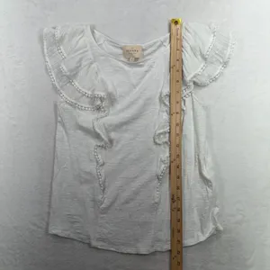 Sézane S Top Ruffle Swiss Dot Pom Pom Lace Slub Organic Cotton White Feminine thumbnail 9