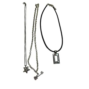 Three silver toned necklace set - guitar pendant, dog paw and square pendant s thumbnail 5