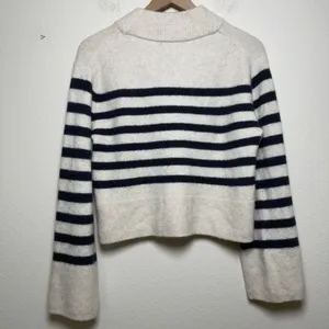 J. Crew Womens Merino Wool Alpaca‎ Sweater XS Cream Navy Breton Stripe Preppy thumbnail 8