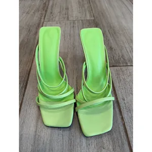 Charles & Keith Mules Women 37 Green Strappy Transparent Heel Trendy Chic Sandal thumbnail 4