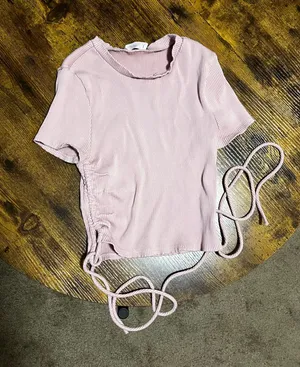 Pink scrunch crop top thumbnail 1