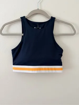 NWT WILO the Label Athletic Preppy Navy Marigold Contour High Neck Bra -small thumbnail 2