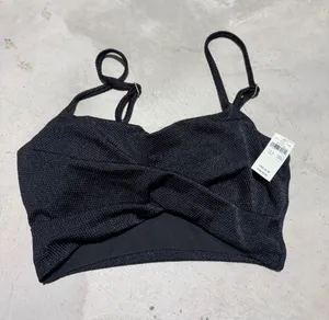 Aerie NWT Black Textured bikini swim top scoop small MSRP$45 thumbnail 1