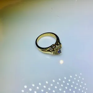 Simulated Amethyst and Crystal Halo Ring Gold thumbnail 8