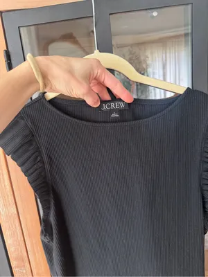 J. Crew ribbed ruffle boatneck tank top cotton blend short cap sleeve stretch thumbnail 3