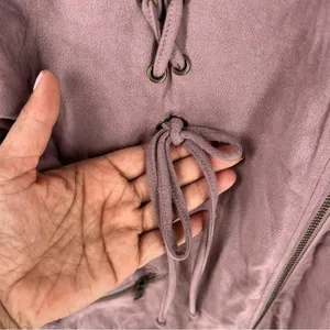 On The Road Mauve Pink Faux Suede Lace Up Zip Front‎ Bomber Jacket thumbnail 4