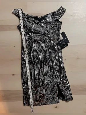 Lulus NWT Women Small Shiny Silver Off the Shoulder Sequin Mini Party Dress thumbnail 8