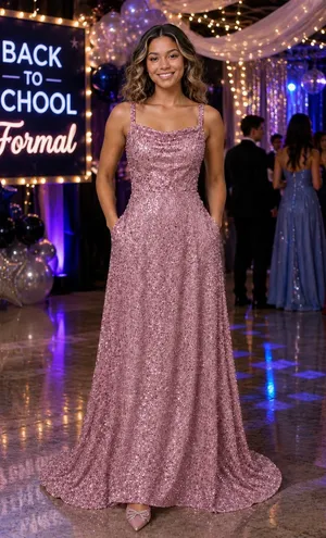 Boutique #27-16 Dusty Rose sequin velvet 1 inch strap long dress thumbnail 1