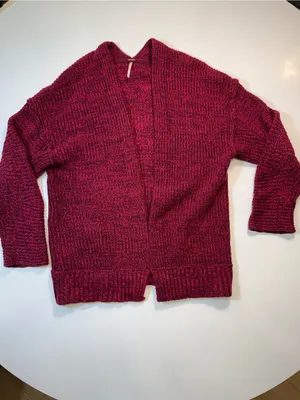 Free People Wine Red Open-Front Chunky Knit Cardigan thumbnail 2