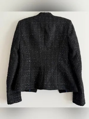 Calvin Klein Metallic Bouclé Tweed Open Front Blazer Black 2 thumbnail 6