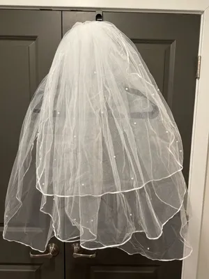White Wedding Veil | Triple (3) Tier with Pearl Accents thumbnail 1