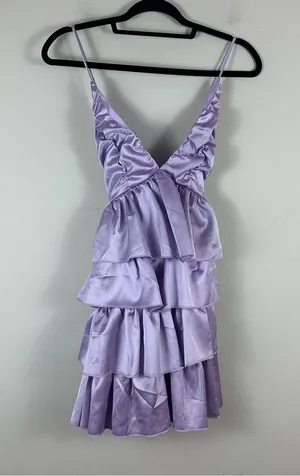 Selfie Leslie | Purple Heavenly Bliss Ruffle Mini Dress Lilac Size Small NWT thumbnail 2
