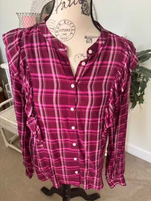 J Crew Plaid Ruffle button down Shirt  thumbnail 1