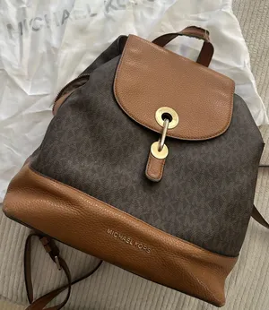 Michael Kors Raven Brown Logo Backpack with Tan Leather Trim thumbnail 1