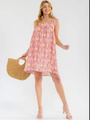 Savanna Jane Pink Multi‑Floral Patchwork Mini Dress – Size Medium White thumbnail 3