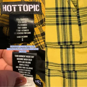 Hot Topic Yellow & Black Plaid Pleated Front Cargo Suspender Shorts (S) thumbnail 10