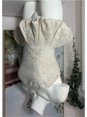 Akira Summer Time Bliss Beige Eyelet Peplum Corset Top Strapless Lace Up Size XL thumbnail 5