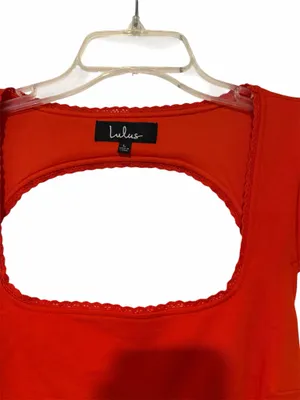 Lulus Red Open Back Bodycon Midi Dress |Square Neck Puff Sleeve| Size Large NWT thumbnail 4