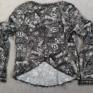 Lululemon Women's 6 Rise and Run Long Sleeve Top Tear it Up Alpine White Black thumbnail 7