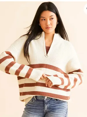 BKE Striped Quarter Zip‎ Sweater thumbnail 1