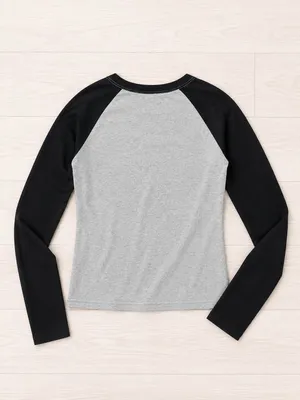Brandy Melville Women's Off-Shoulder Raglan Long Sleeve Top Black Grey S thumbnail 2