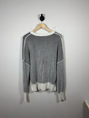 Oversized Ribbed Sweater Women Contrast Hem Crewneck Relaxed Knit Size M thumbnail 6
