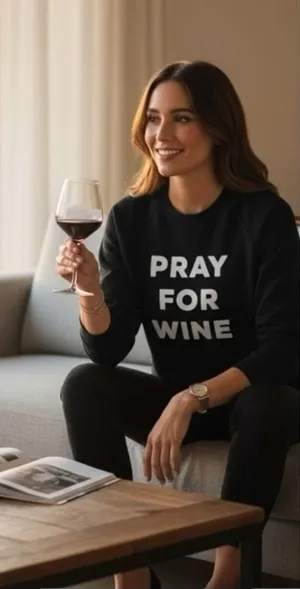 new The Laundry Room ☻︎ Pray For Wine Oversize Super Softest Sweatshirt ☻︎ Black thumbnail 1