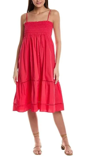 Tuckernuck o.p.t. Smocked‎ Midi Dress Tiered Sundress Casual Summer Pink Size S thumbnail 1
