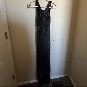 American Vintage Vintage 90s Y2K Silk Beaded Prom Gown‎ Dress Sz XS High Neck Open Back thumbnail 4