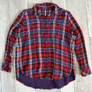 Free People Magical Plaid Boho Cottage Embroidered Cotton Button Down size small thumbnail 10