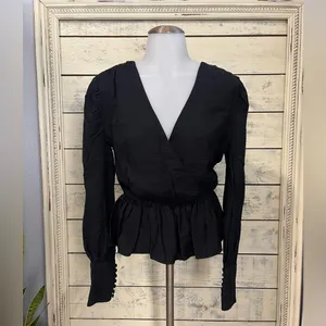 H&M Women’s Black Peplum Blouse Size 2 thumbnail 2