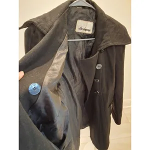 Guess Black Double Breasted Peacoat Wide Shawl Collar Fitted Wool Blend S 2000s thumbnail 5