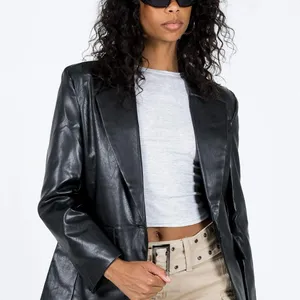 Princess Polly Women's Black faux Leather blazer Jacket M thumbnail 1