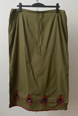 Venezia Jeans Cotton Boho Lagenlook Embroidered Beaded Maxi Skirt 18/20 Green thumbnail 1