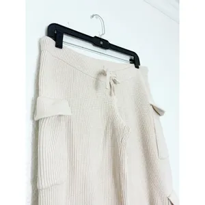Edikted Wynter Knit Cargo Pants Size Medium Cream Ribbed Wide Leg Loungewear thumbnail 7