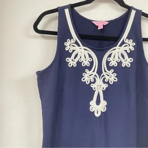 Lilly Pulitzer Navy Blue Cheryln Soft Shift Mini Dress Womens M Preppy Classic thumbnail 4