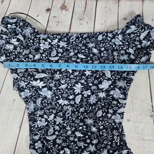Lush Floral Off Shoulder‎ Ruffle Bodysuit XL Blueberry Cream T13052B-047 Navy thumbnail 8