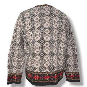 Susan Bristol Wool Fair Isle Nordic Cardigan Sweater Metal Clasp Grey Vintage thumbnail 4