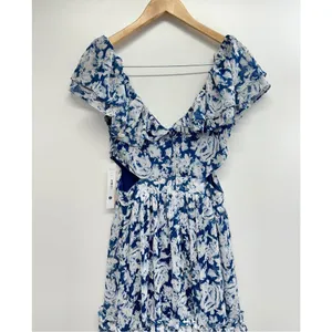 Aqua Maxi Dress Womens Size Small Gown Blue White Tiered Metallic Formal NEW‎ thumbnail 5